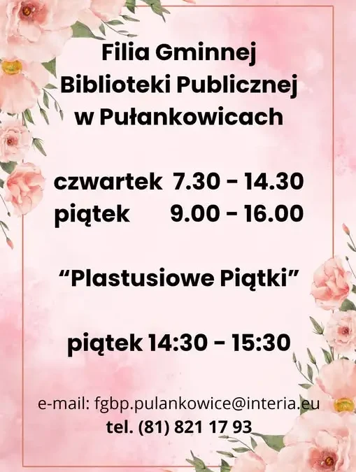 Zmiana godzin pracy Filii Gminnej Biblioteki Publicznej w Pułankowicach