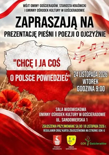 Gościeradów zaprasza na prezentację pieśni i poezji patriotycznej